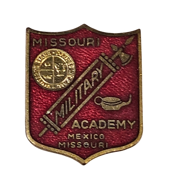 Vtg Missouri Military Academy Mexico Red Enamel Shield Sword Pin Badge DUI USA - Picture 5 of 5